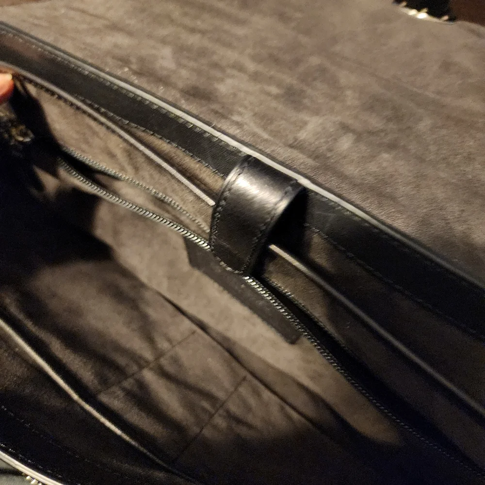 Coach Black Leather Briefcase with Silver Accents